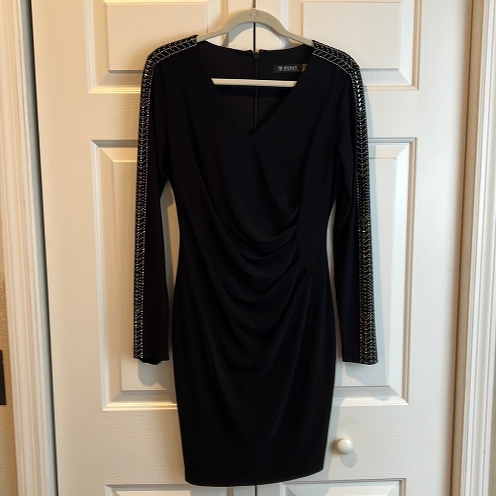 Guess long sleeved dress. Black with silver beading on sleeves.